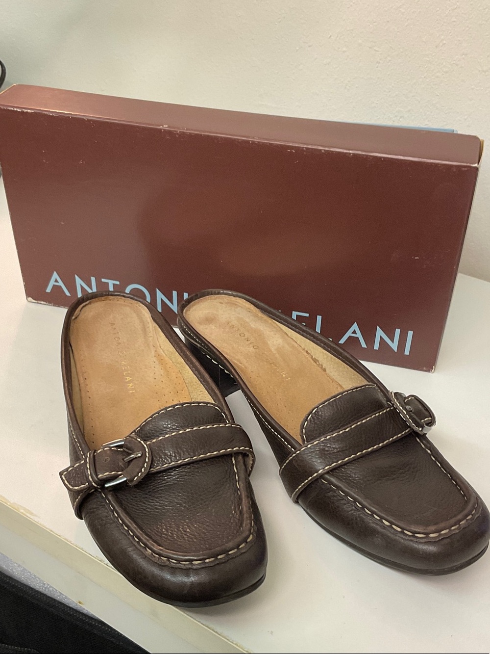 Vintage ANTONIO MELANI Libby Leather Buckle Slip-On Loafers 6.5